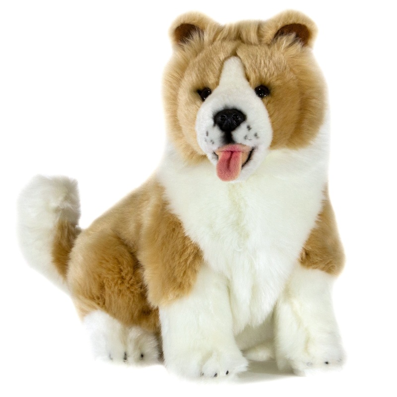 Tan and White Border Collie Sitting Plush Dog 23cm