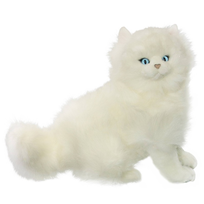 White Persian with Blue Eyes Sitting Lifelike Stuffed Cat Size 27cm/10.5"