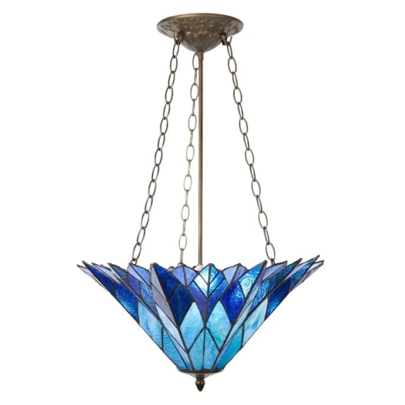 Azura Brilliant Blue Tiffany Style Shade Pendant 3 Bulb Light-Stunning!