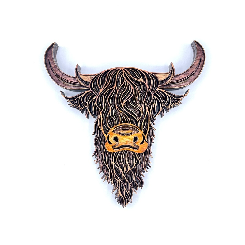 Highland Cow 3D Multi-Layer Wood Wall Hanging Handmade in the USA