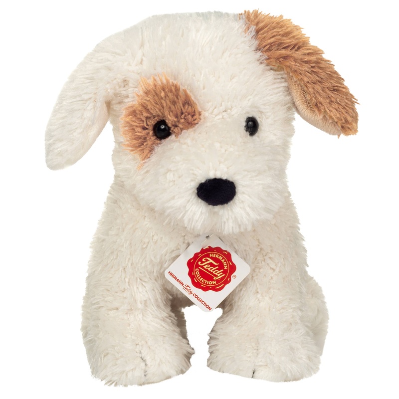 Scruffy Little Plush Puppy Dog White with Brown Spots Stuffed Animal NEW by Teddy Hermann