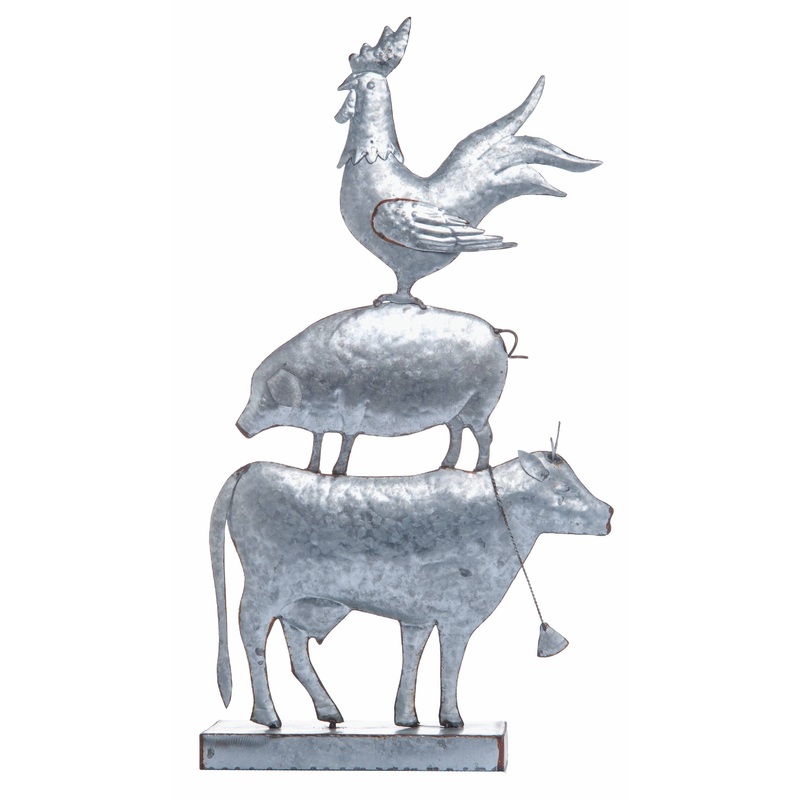 Stacked Farm Animals Standing Decor-Tin Pig, Cow, Chicken