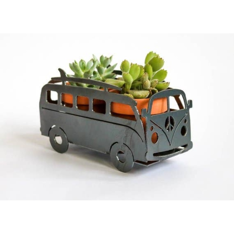 Surfing VW Van Camper Metal Planter