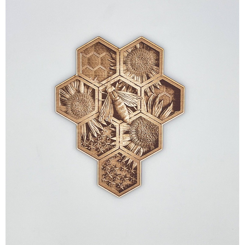 Wooden Bee Honeycomb Wall Art Laser Cut 3D Handmade in the USA