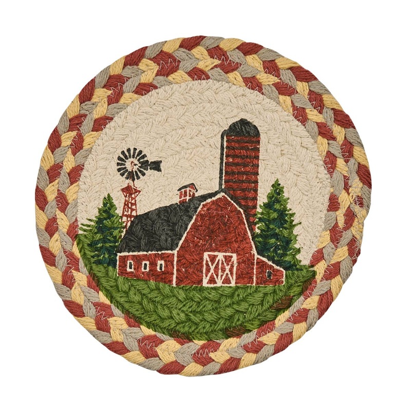 Farm Red Barn Braided Trivet 8"