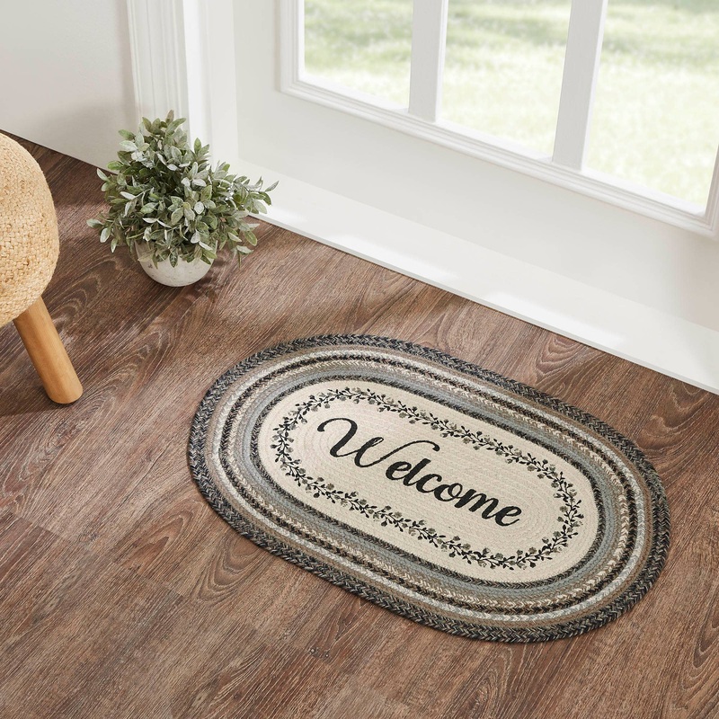 Floral Vine Jute Oval Rug "Welcome" 20x30