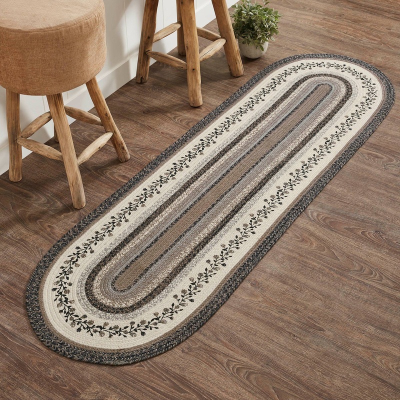 Floral Vine Jute Runner Oval Rug w/ Pad 24x78 Neutral Elegant Colors