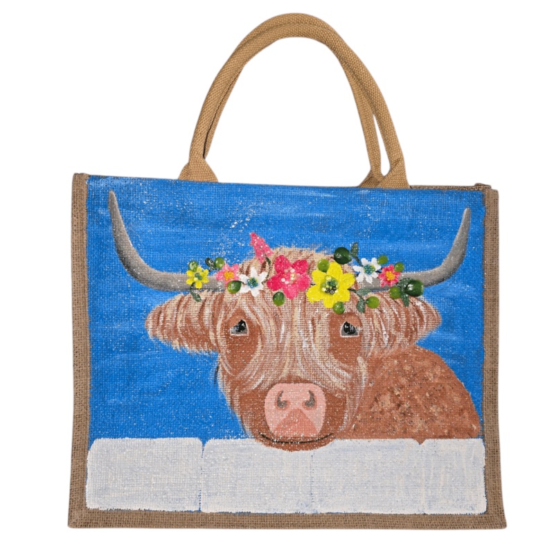 Highland Cow Tote Bag Handpainted Original Art Made in the USA