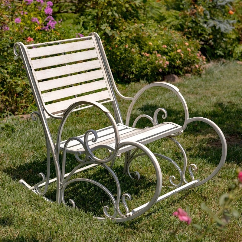 Iron Rocking Chair Romantic Heart Design Flamingo Pink, White or Green Outdoor