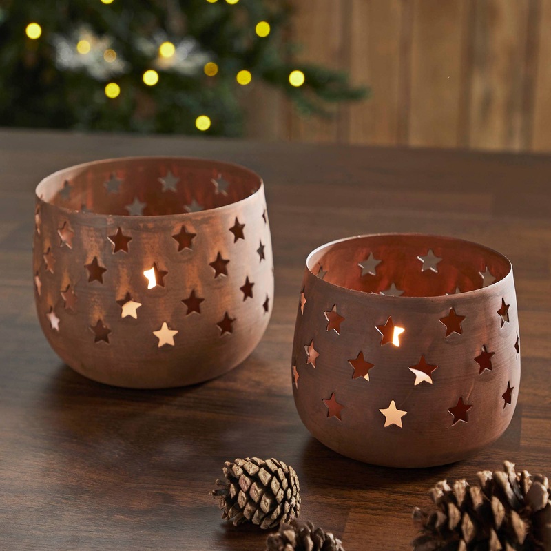VHC Brands - Starbright Rusted Metal Candle Holder Set of 2 - 3.54/4.13 inch