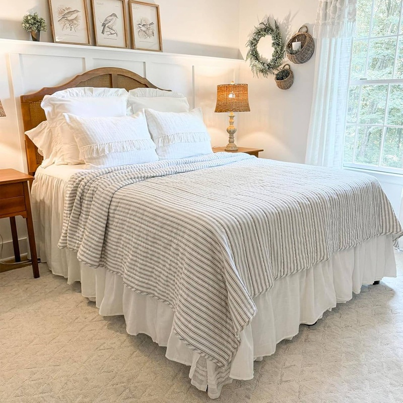 VHC Brands - Timeless Ticking Gray Luxury King Quilt 105Lx120W