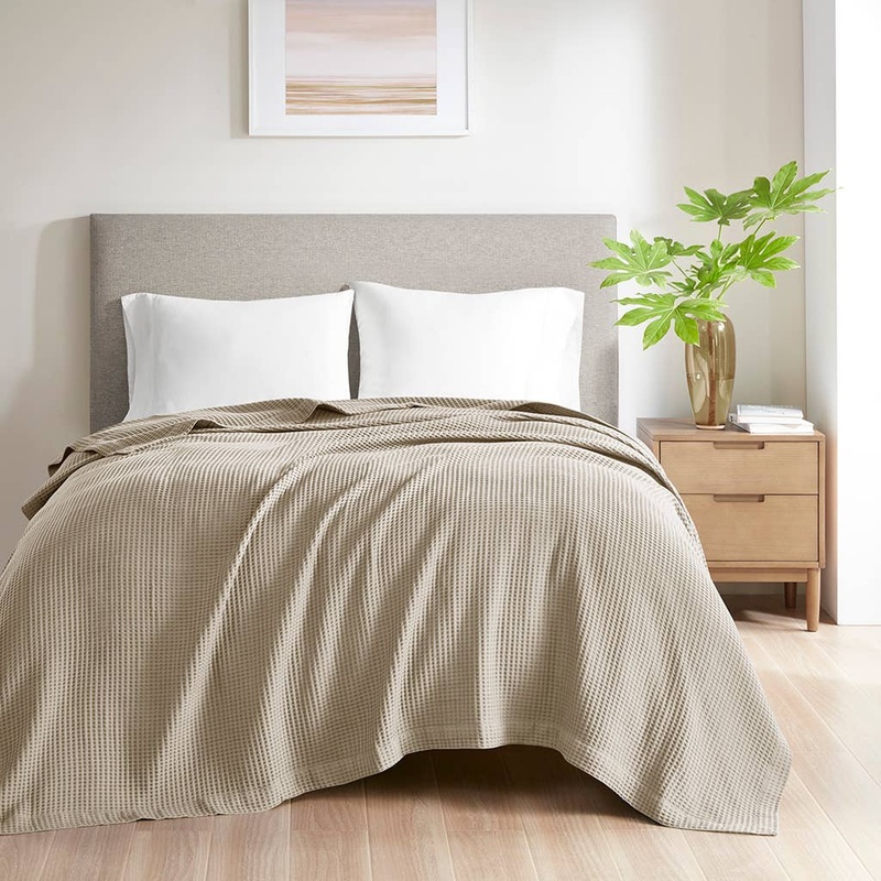 Waffle Weave Cotton Bedding Blanket, Khaki 300GSM