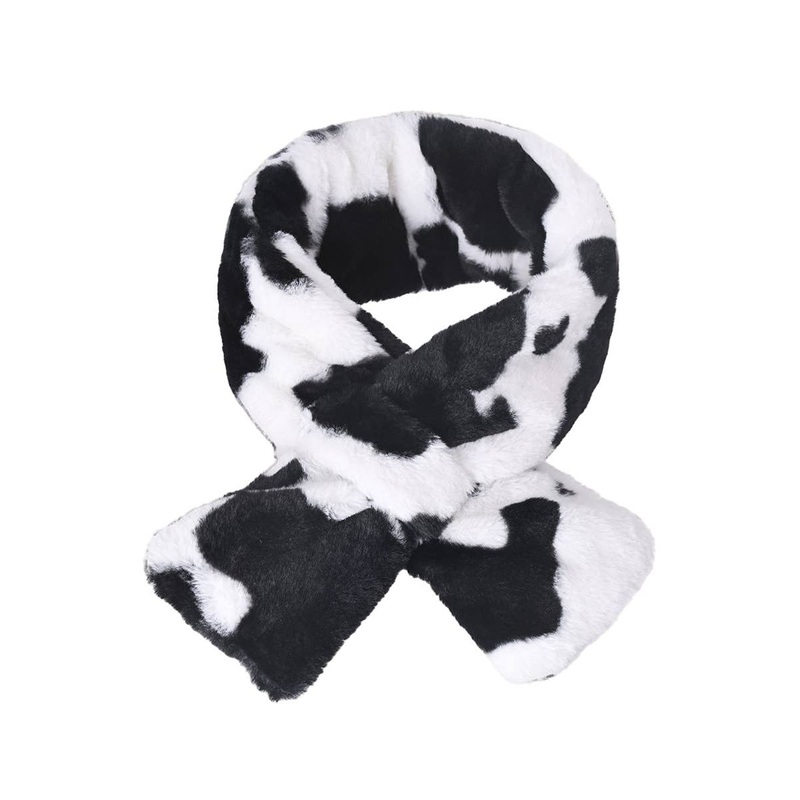 Cow Print Crossover Fluffy Faux Fur Stole Scarf
