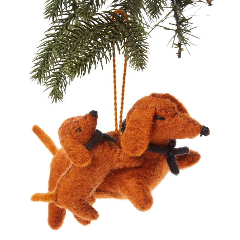 Handmade Felt Red Dachshund Ornament Fair Trade Helps Local Artisans