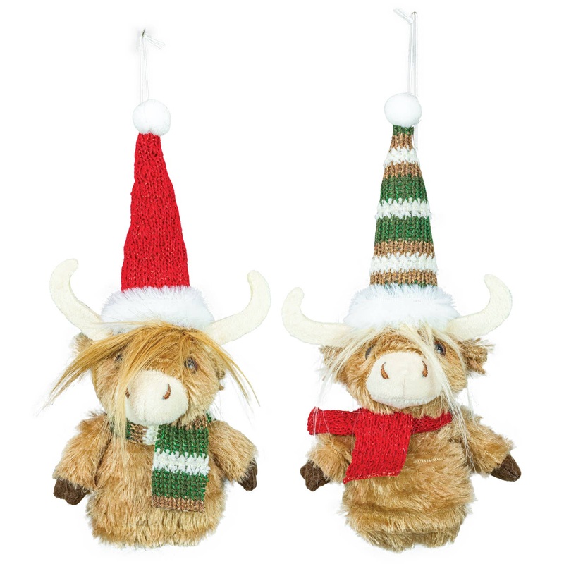 Highland Cow Ornament set of 2 Plush Christmas Decorations, Rustic Dcor