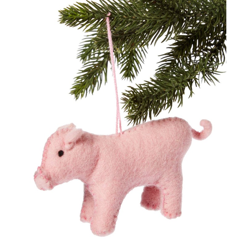 Pink Pig Handmade Felt Ornament-Help Local Artisans!
