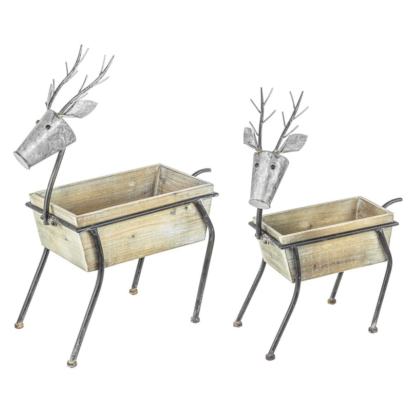 Reindeer Planter Box Set of 2  Rustic Farmhouse Christmas Holiday Dcor