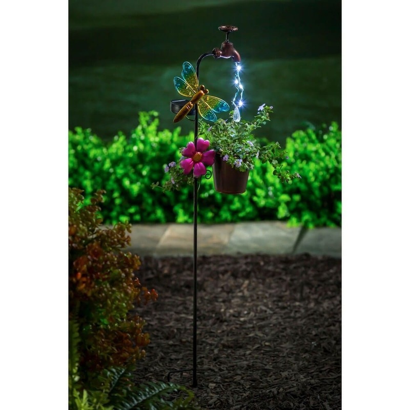 Twinkling Light Solar Garden Stake, Dragonfly, Faucet Shaped