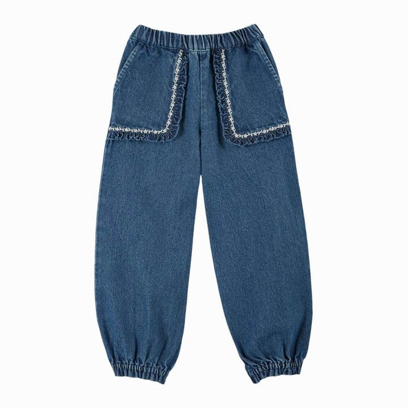Emile et Ida Denim Embroidered Trousers  Denim