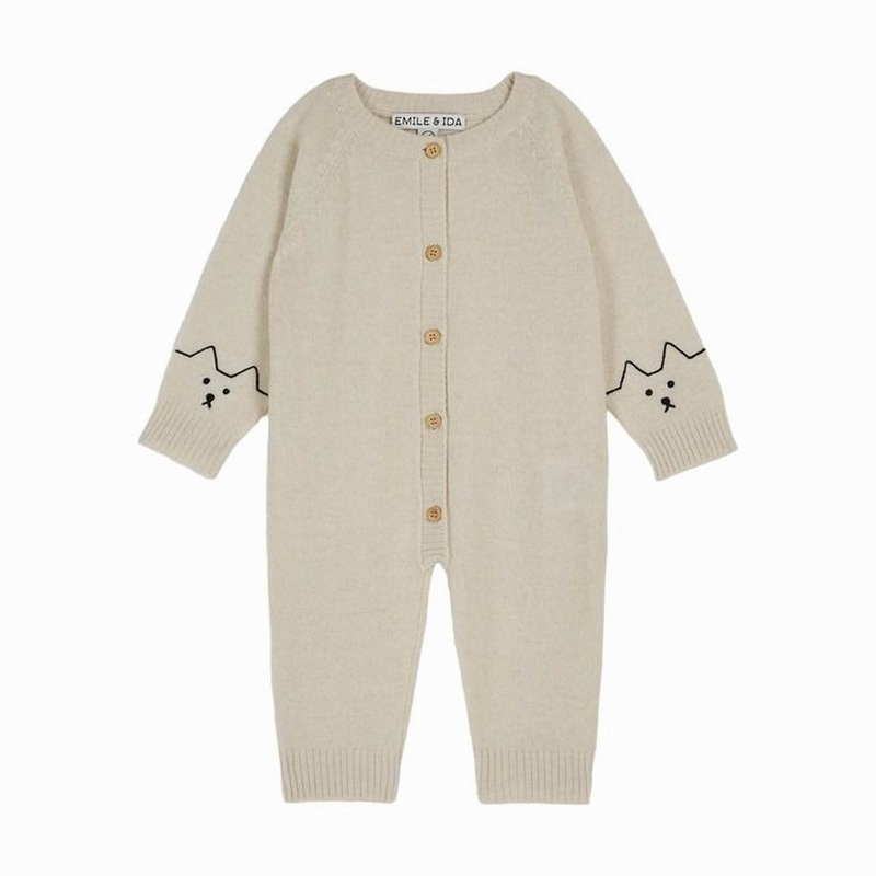 Emile et Ida Knitted Baby Jumpsuit  Ecru