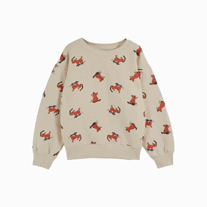 Emile et Ida Skating Dog Fleece Sweatshirt  Creme Chien