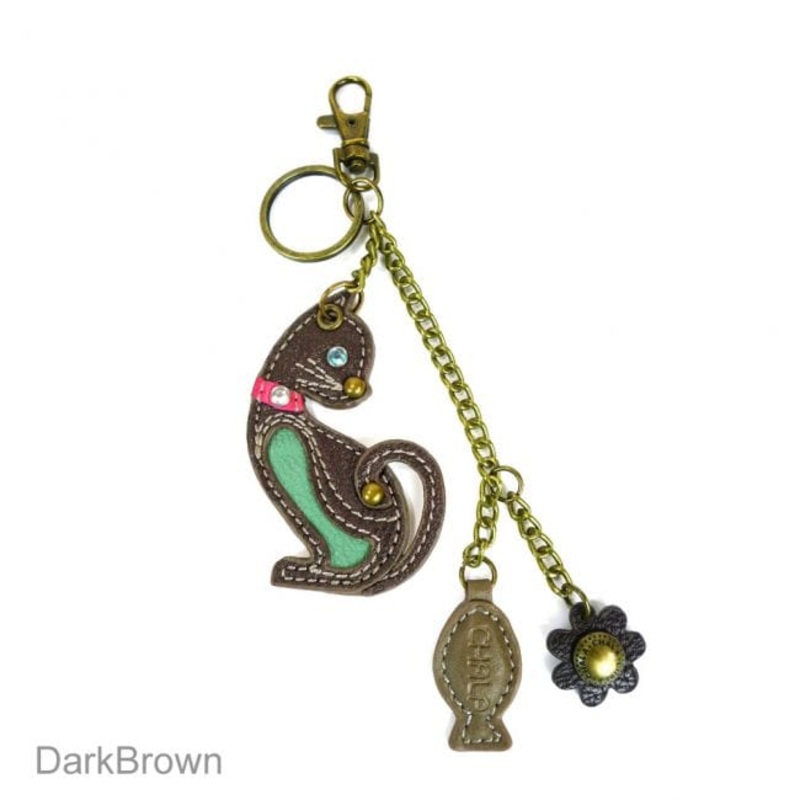 Mini Cat Keychain With Cute Fish Charm Teal