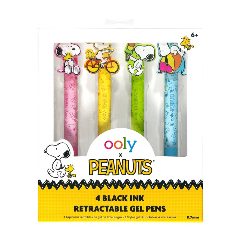 OOLY X Peanuts: Black Ink Retractable Gel Pens (Set of 4)