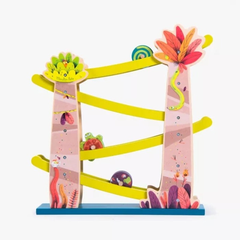 Moulin Roty Dans La Jungle Baby Senses Development Wooden Spinning Animals Cascading Track-25x7x36.5cm