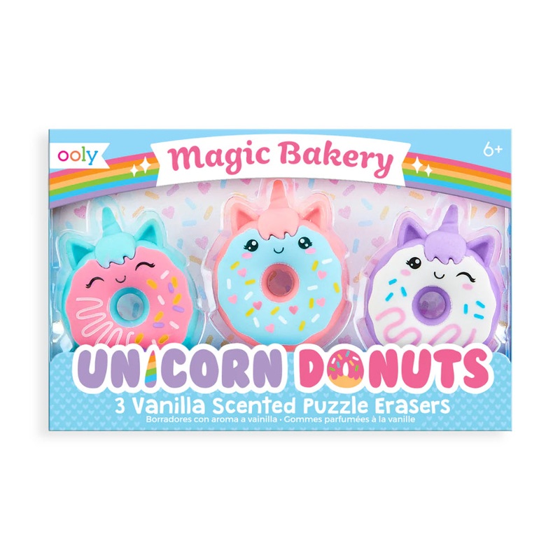 OOLY Magic Bakery Unicorn Donuts: Vanilla Scented Puzzle Erasers (Set of 3)