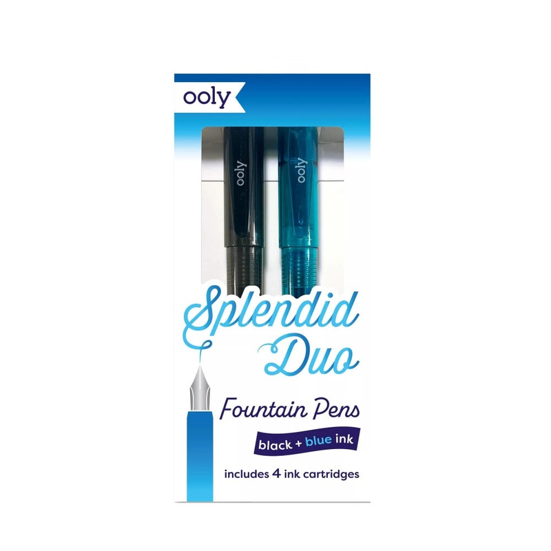 OOLY Splendid Duo: Fountain Pens - Black & Blue Ink (Set of 2 Pens & 4 Ink Cartridges)
