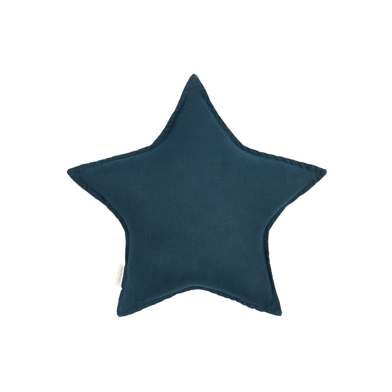 nobodinoz Star Cushion L1n0 French Linen Deep Blue 38x38cm