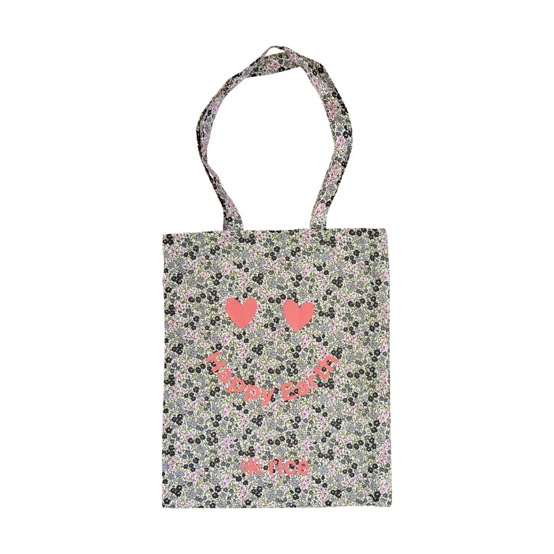 Rice DK Cotton Tote Bag "Flower" in Black and Light Red