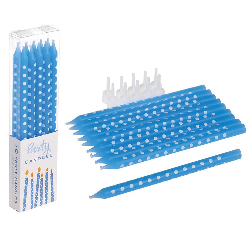 Rex Pack of 10 Blue Spotty Party Candles