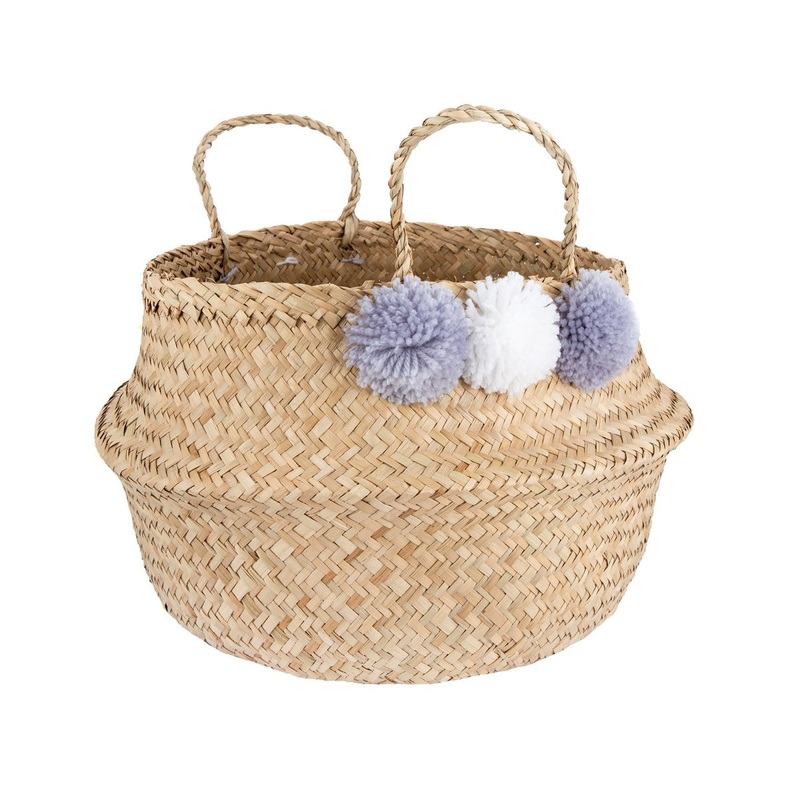 RJB Stone Grey Pom Pom Basket