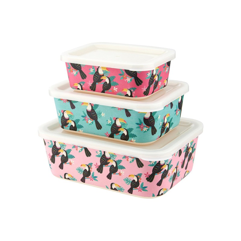 RJB Stone Tiki Toucan Bamboo Lunch Boxes Set of 3