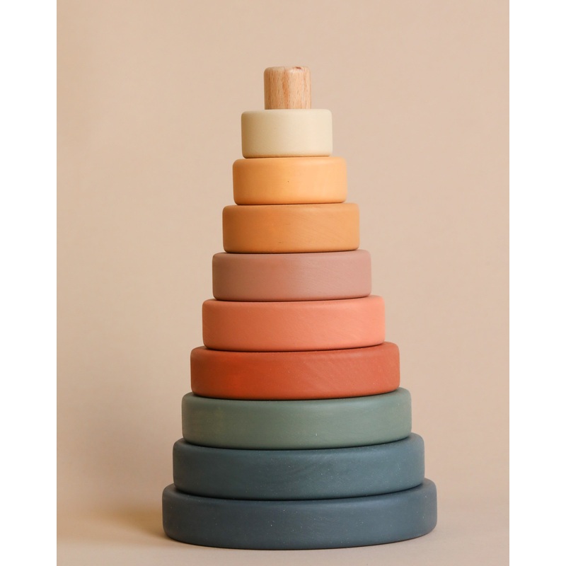 Wooden Pyramid Stacker - Green & Mustard