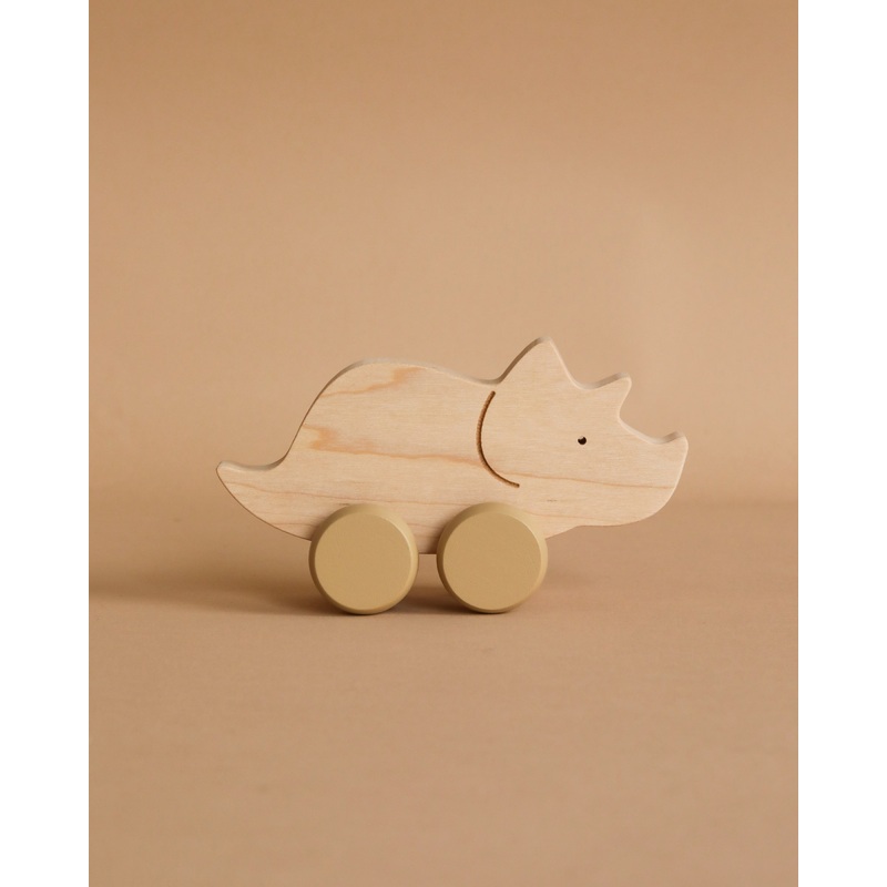 Wooden Triceratops Dinosaur Push Toy