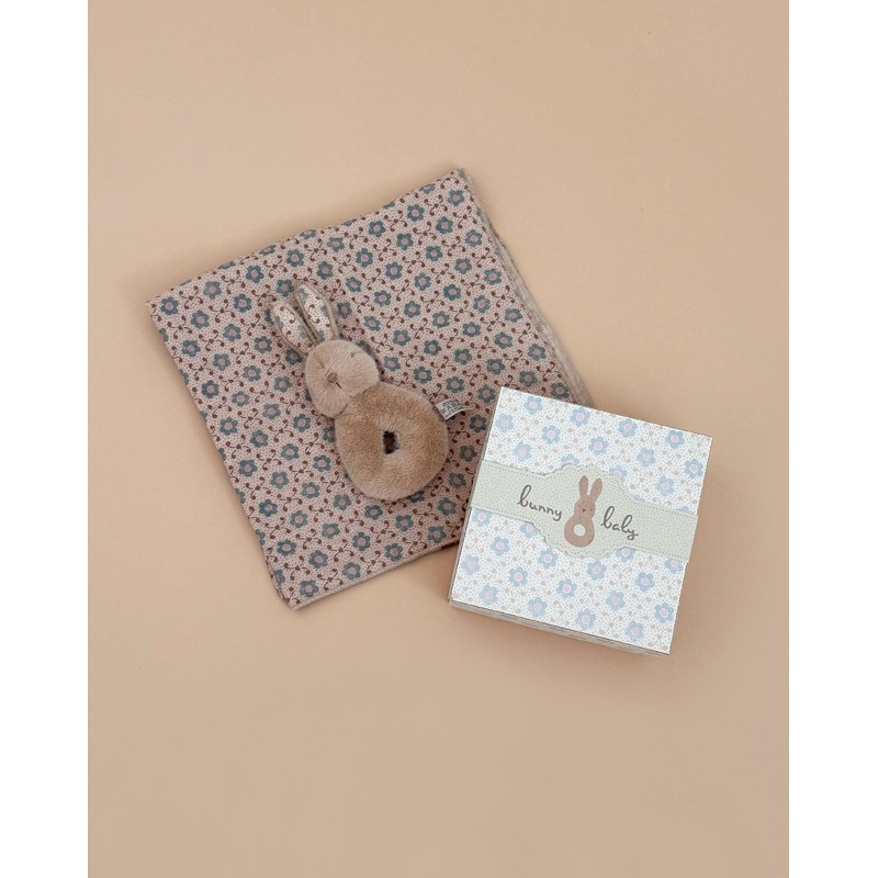 Maileg Bunny Rattle & Burp Cloth Set - Cream Peach