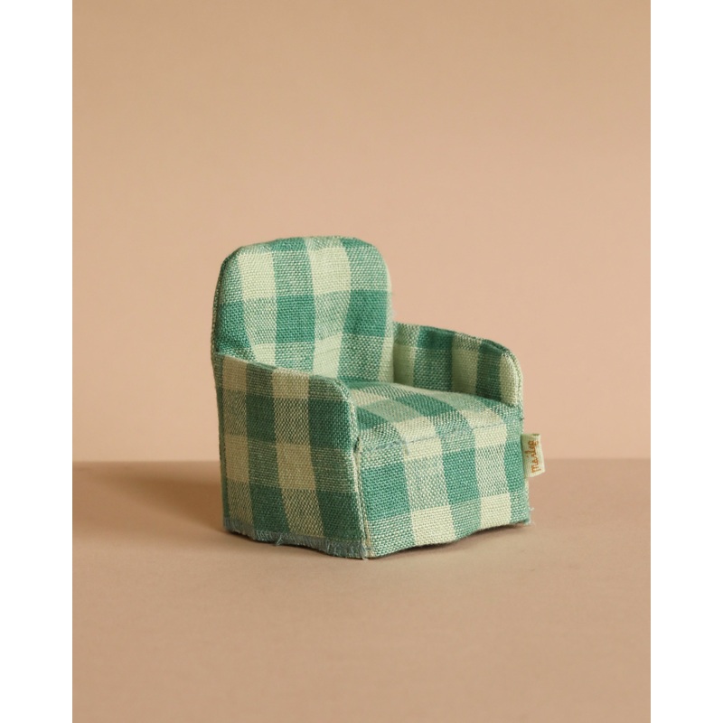 Maileg Folding Chair, Mouse - Green Checker
