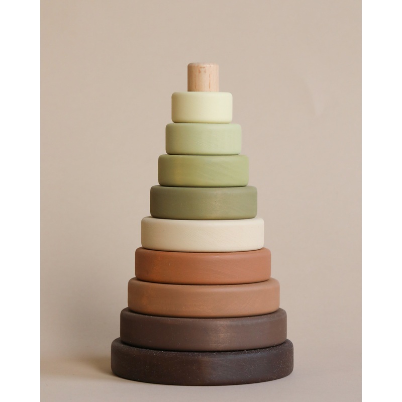 Wooden Pyramid Stacker - Olive