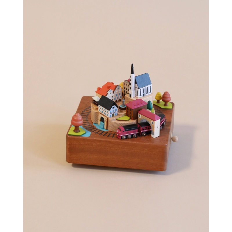 Wooden Train Music Box - European Town
