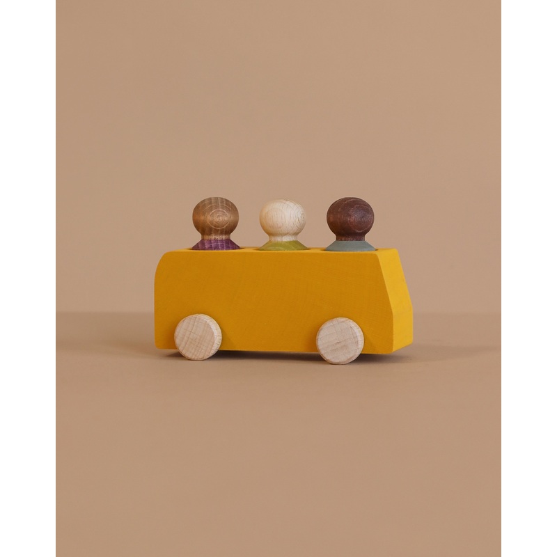 Lubulona Wooden Bus with 3 Figures - Yellow