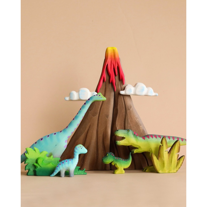 Bumbu Handmade Wooden Volcano & Dinosaurs Set