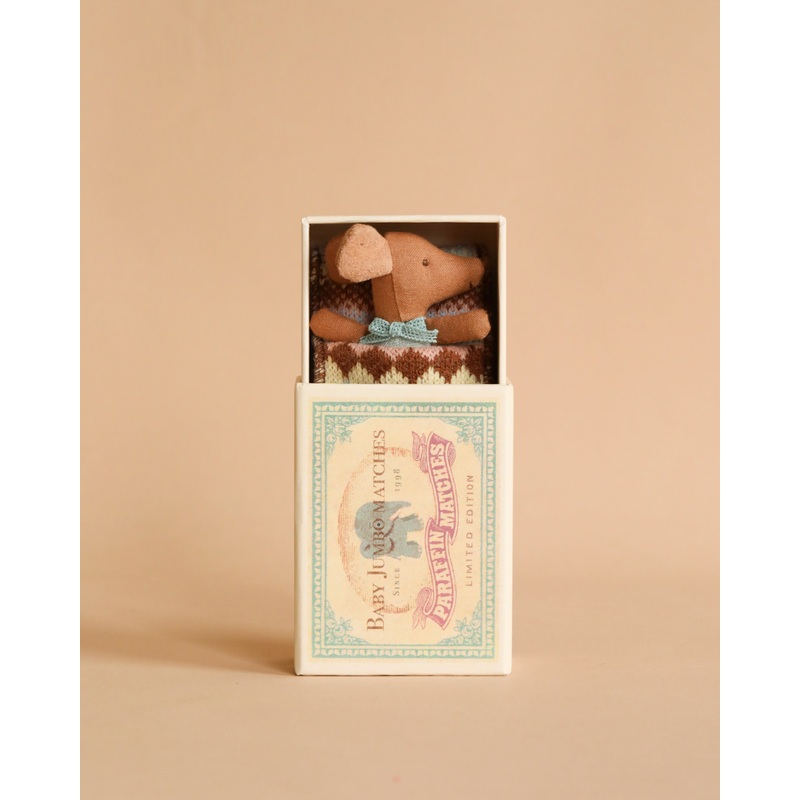 Maileg Sleepy Wakey Baby Mouse In Matchbox - Blue