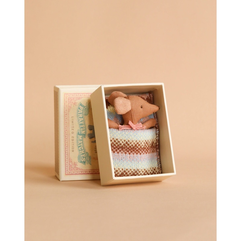 Maileg Sleepy Wakey Baby Mouse In Matchbox - Rose