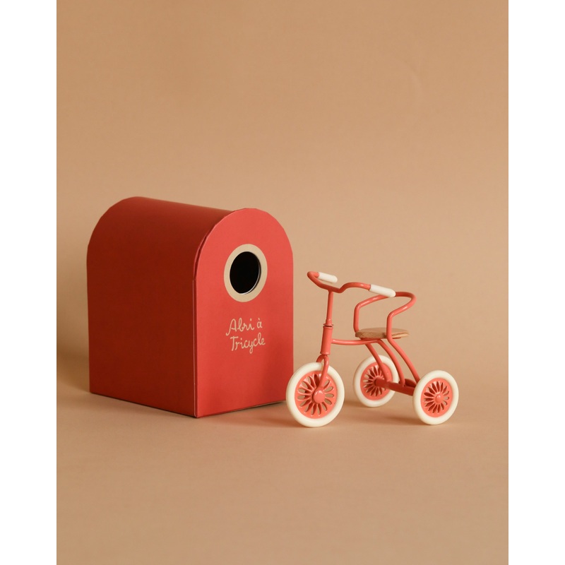Maileg Abri a tricycle, Mouse - Coral