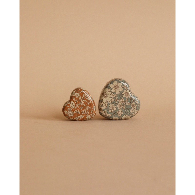 Maileg Metal Heart Box, 2 Piece Set - Blue/Ocher Blossom