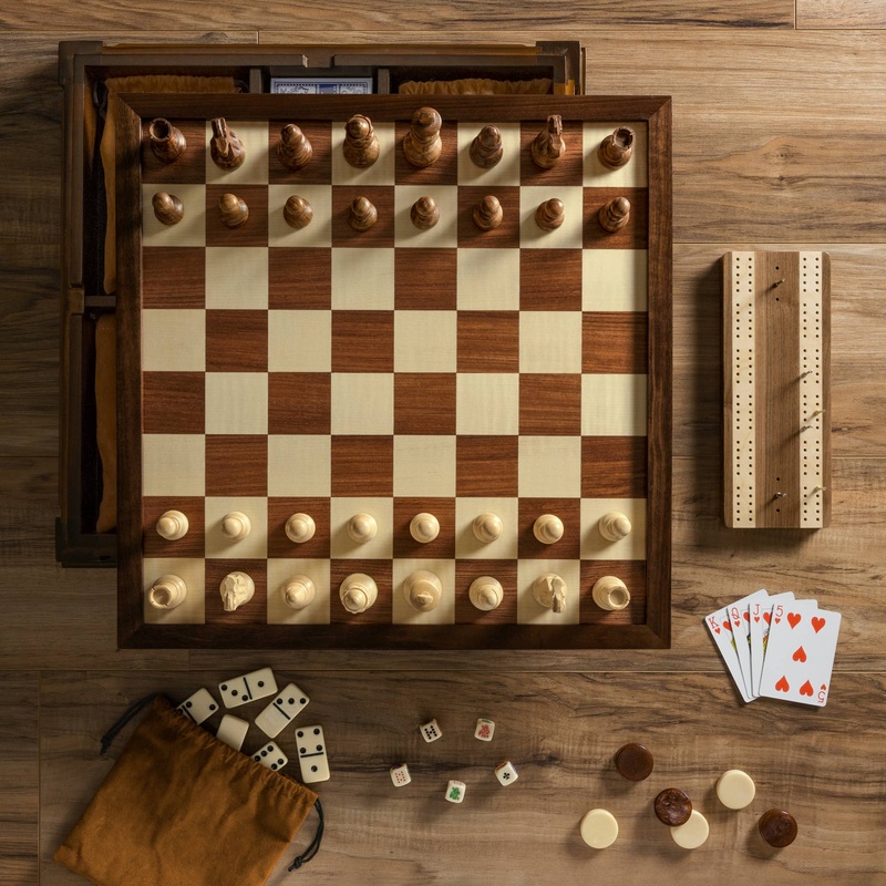 Heirloom Board Game: 7-in-1 (Chess, Checkers, Backgammon, Cribbage, Poker Dice, Cards, Dominoes)