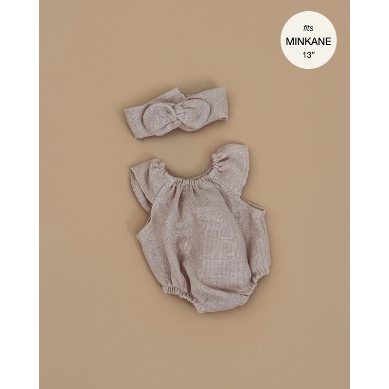 Minikane 13" Doll Clothing | Clara Romper & Headband in Washed Linen - Nude