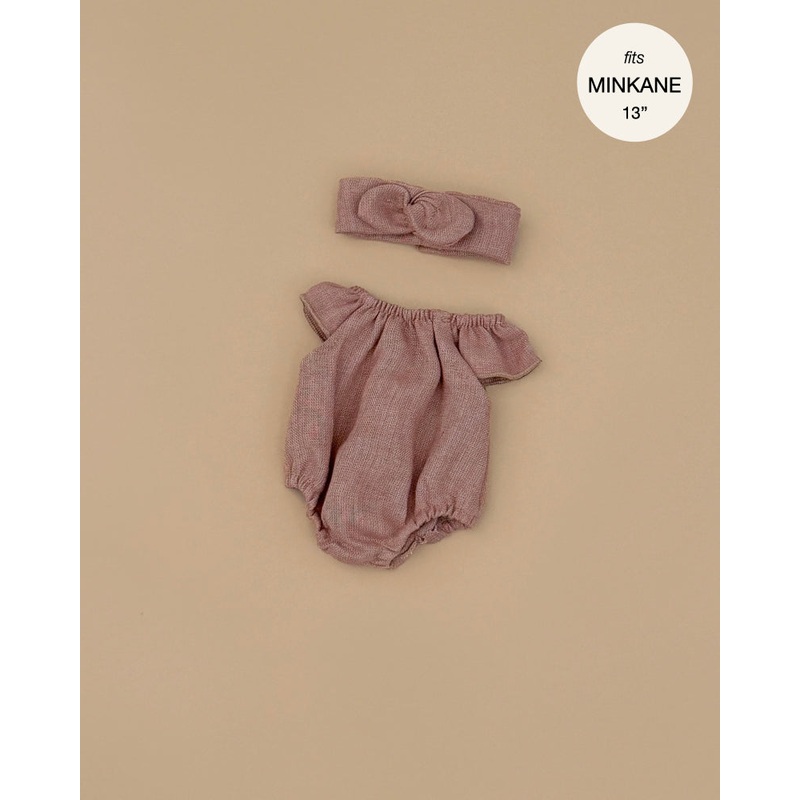 Minikane Doll Clothing | Clara Romper & Headband in Washed Linen - Hazelnut